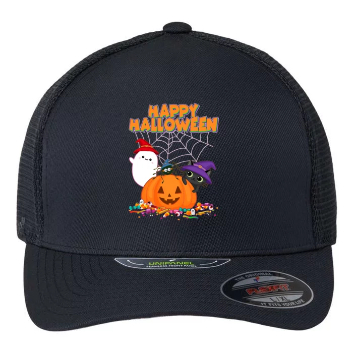 Cute Happy Halloween Friends Flexfit Unipanel Trucker Cap