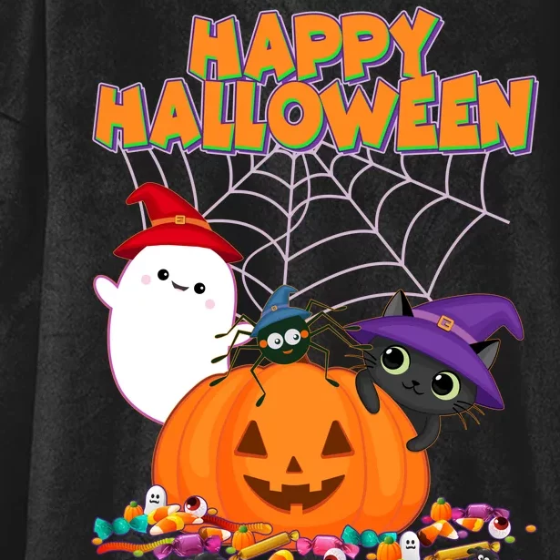 Cute Happy Halloween Friends Hooded Wearable Blanket