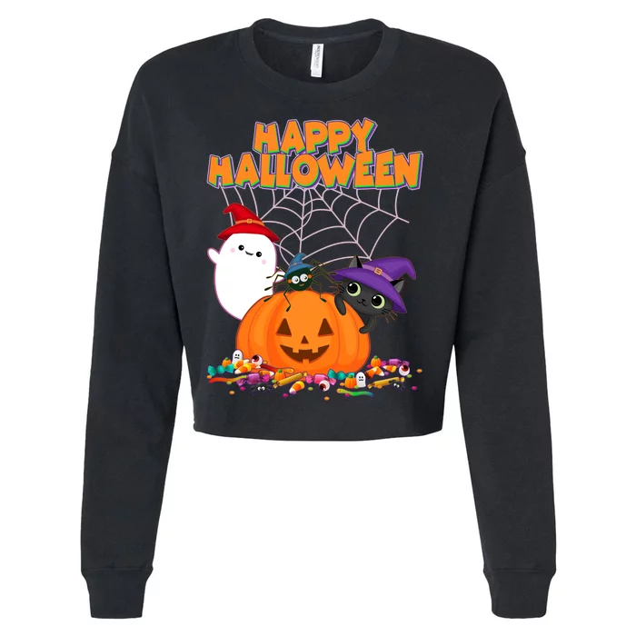 Cute Happy Halloween Friends Cropped Pullover Crew