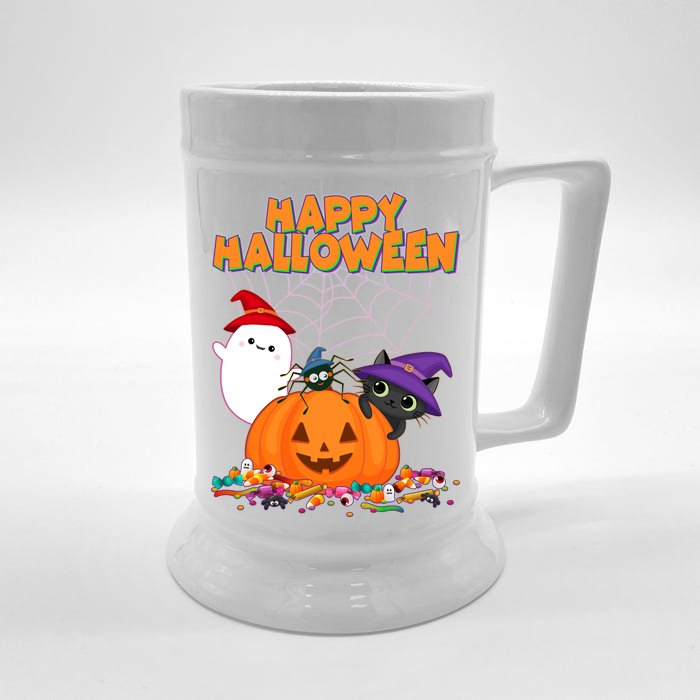 Cute Happy Halloween Friends Front & Back Beer Stein