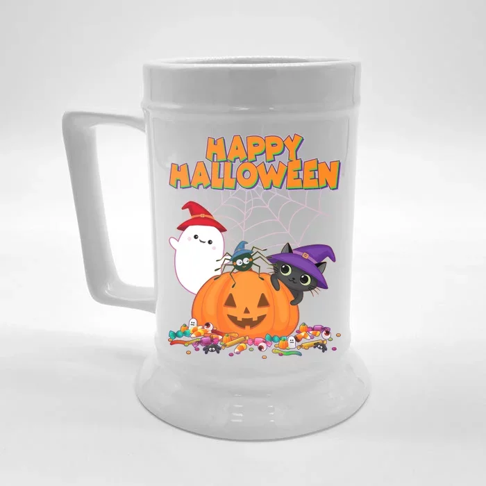 Cute Happy Halloween Friends Front & Back Beer Stein