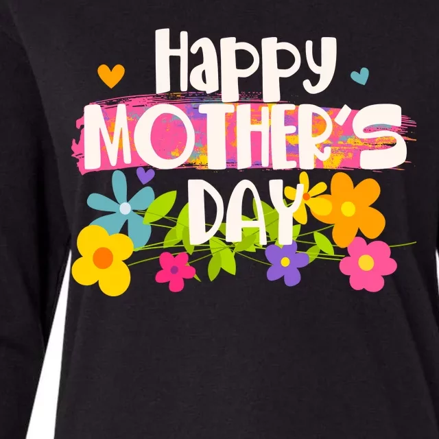 Cute Happy Mother's Day Paint Splash Flowers Womens Cotton Relaxed Long Sleeve T-Shirt