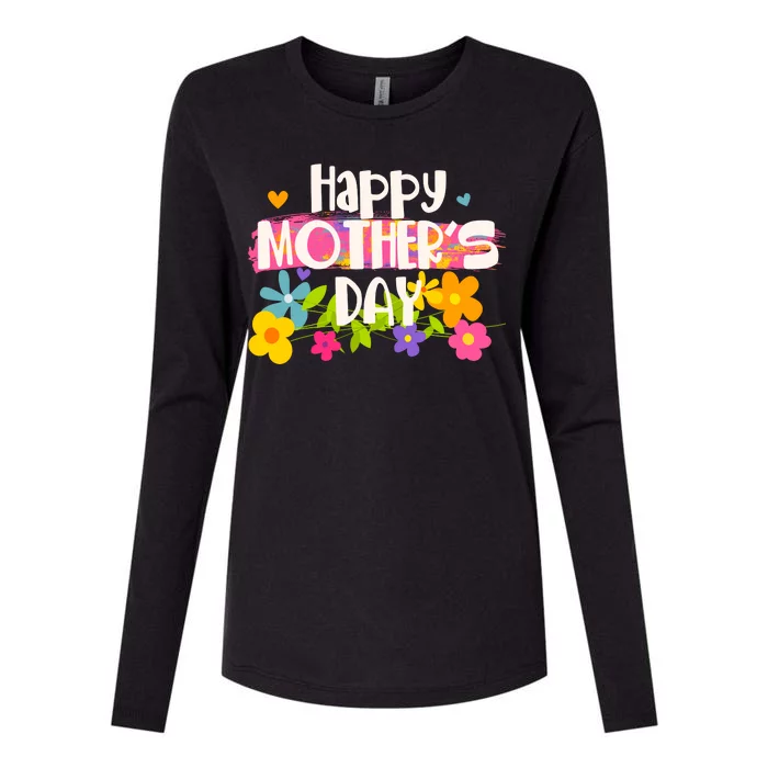 Cute Happy Mother's Day Paint Splash Flowers Womens Cotton Relaxed Long Sleeve T-Shirt