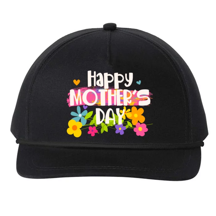 Cute Happy Mother's Day Paint Splash Flowers Snapback Five-Panel Rope Hat