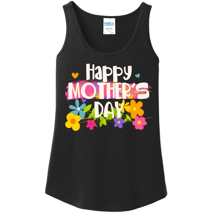 Cute Happy Mother's Day Paint Splash Flowers Ladies Essential Tank