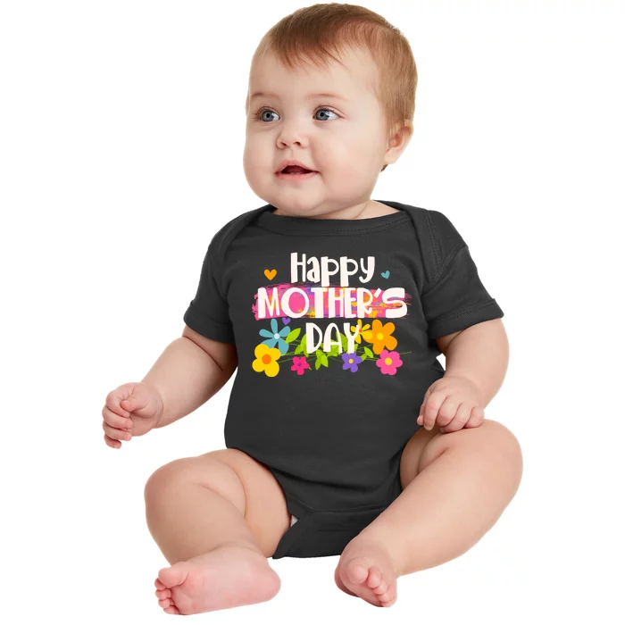 Cute Happy Mother's Day Paint Splash Flowers Baby Bodysuit