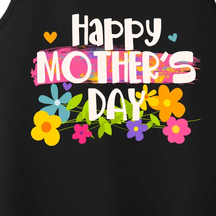 Cute Happy Mother's Day Paint Splash Flowers Performance Tank