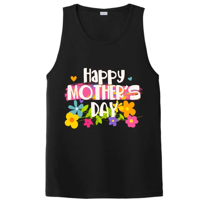 Cute Happy Mother's Day Paint Splash Flowers Performance Tank