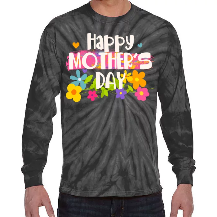 Cute Happy Mother's Day Paint Splash Flowers Tie-Dye Long Sleeve Shirt