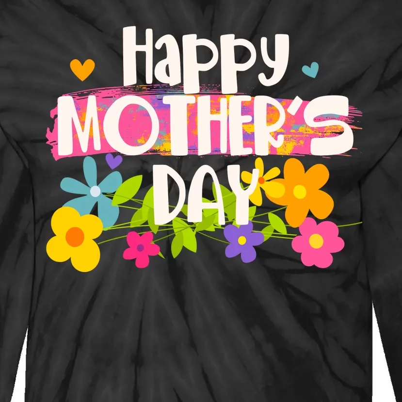 Cute Happy Mother's Day Paint Splash Flowers Tie-Dye Long Sleeve Shirt