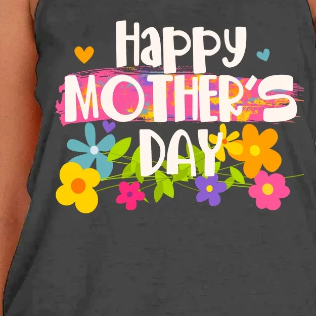 Cute Happy Mother's Day Paint Splash Flowers Women's Knotted Racerback Tank