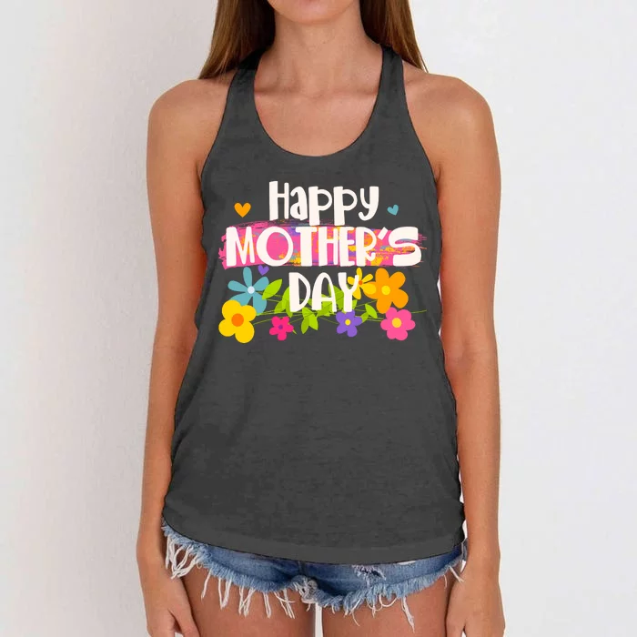 Cute Happy Mother's Day Paint Splash Flowers Women's Knotted Racerback Tank