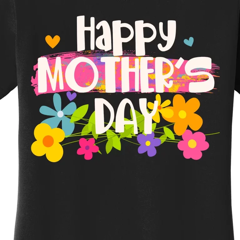 Cute Happy Mother's Day Paint Splash Flowers Women's T-Shirt