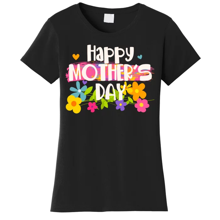 Cute Happy Mother's Day Paint Splash Flowers Women's T-Shirt