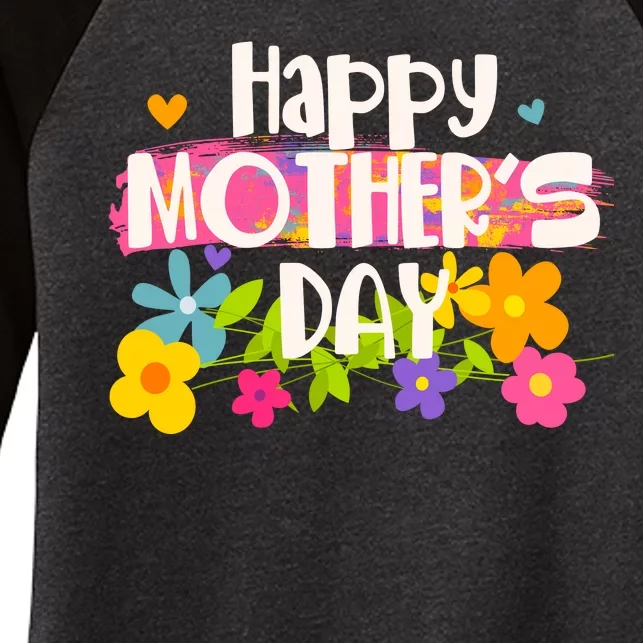 Cute Happy Mother's Day Paint Splash Flowers Women's Tri-Blend 3/4-Sleeve Raglan Shirt