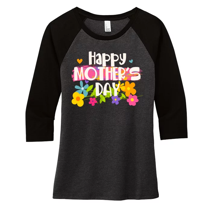 Cute Happy Mother's Day Paint Splash Flowers Women's Tri-Blend 3/4-Sleeve Raglan Shirt