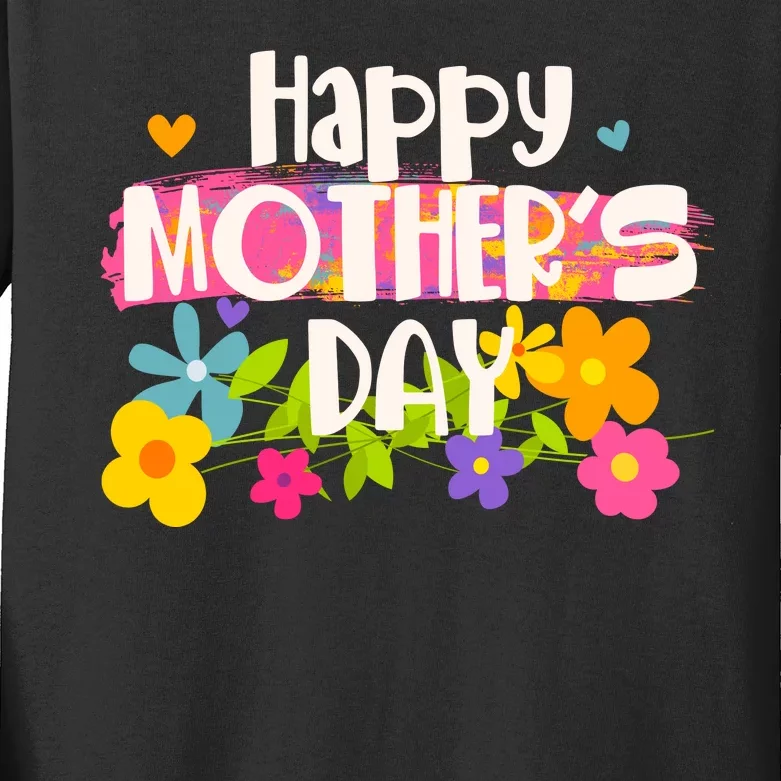 Cute Happy Mother's Day Paint Splash Flowers Kids Long Sleeve Shirt