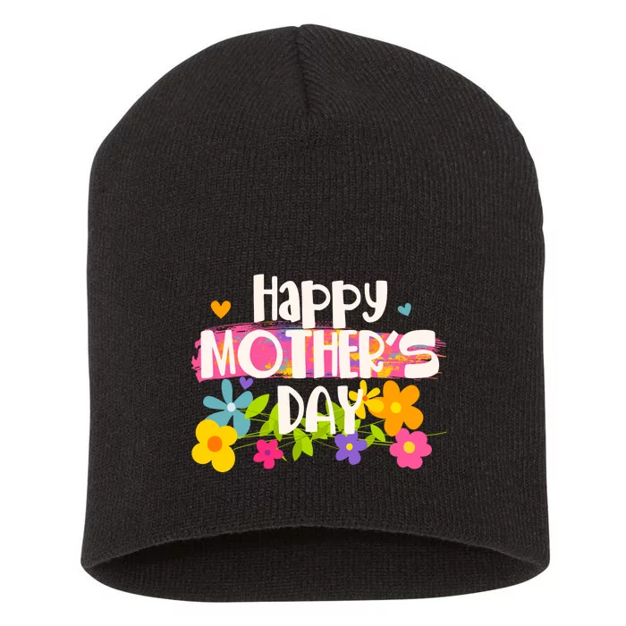 Cute Happy Mother's Day Paint Splash Flowers Short Acrylic Beanie