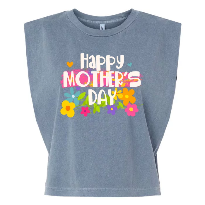 Cute Happy Mother's Day Paint Splash Flowers Garment-Dyed Women's Muscle Tee