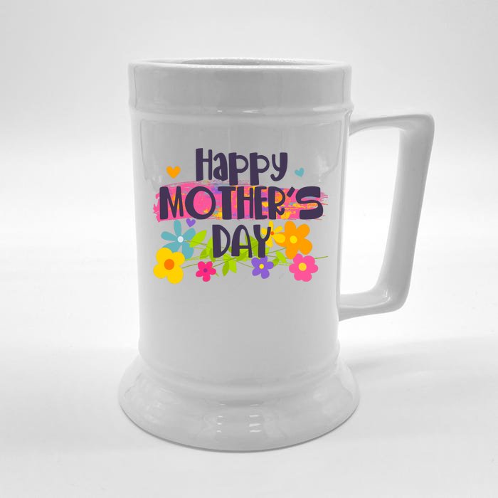 Cute Happy Mother's Day Paint Splash Flowers Front & Back Beer Stein