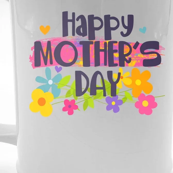 Cute Happy Mother's Day Paint Splash Flowers Front & Back Beer Stein