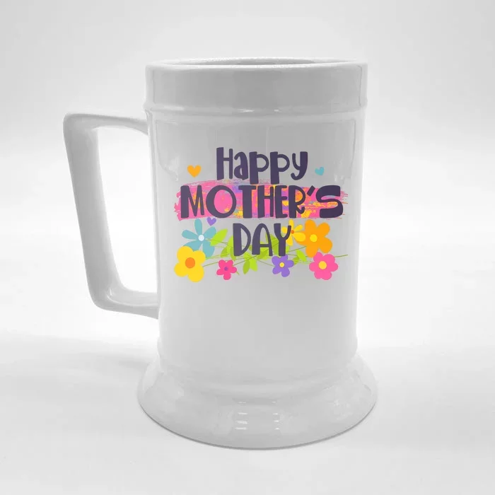 Cute Happy Mother's Day Paint Splash Flowers Front & Back Beer Stein