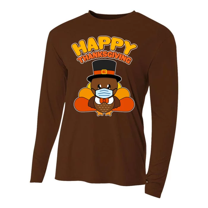 Cute Happy Thanksgiving Quarantine Turkey Mask Cooling Performance Long Sleeve Crew