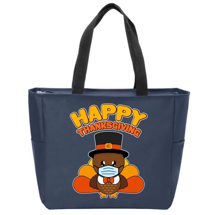 Cute Happy Thanksgiving Quarantine Turkey Mask Zip Tote Bag