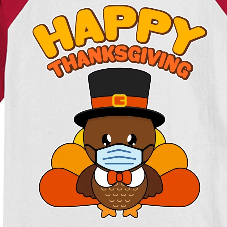 Cute Happy Thanksgiving Quarantine Turkey Mask Kids Colorblock Raglan Jersey