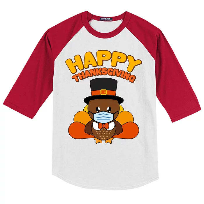 Cute Happy Thanksgiving Quarantine Turkey Mask Kids Colorblock Raglan Jersey