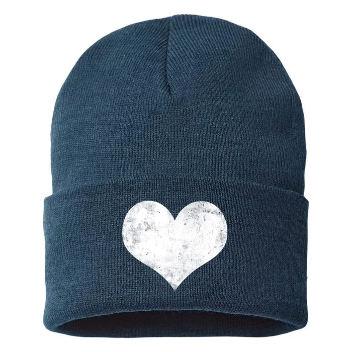 Cute Heart Valentines Day Vintage Distressed Sustainable Knit Beanie