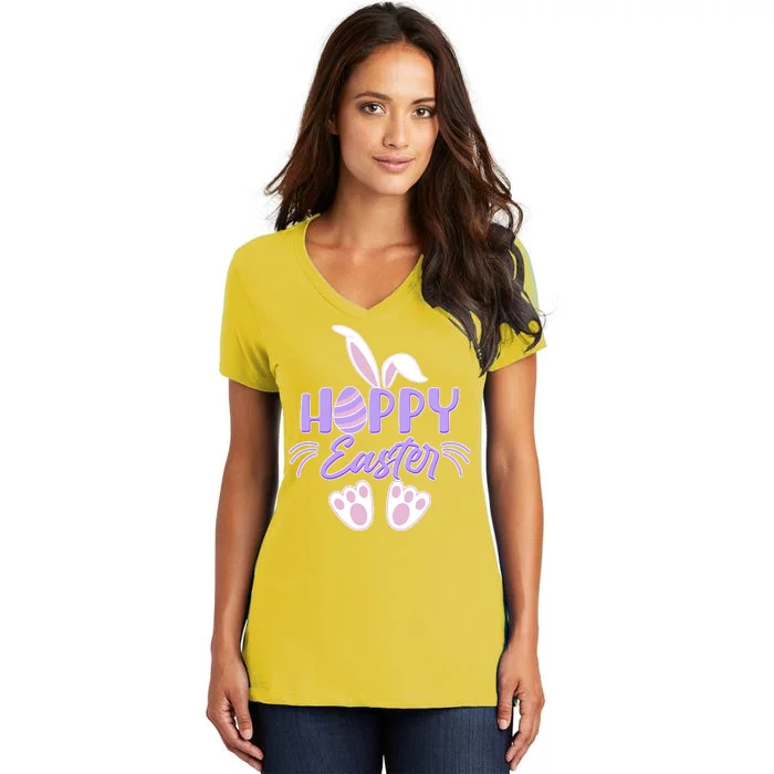 Cute Hoppy Happy Easter Bunny Women's V-Neck T-Shirt