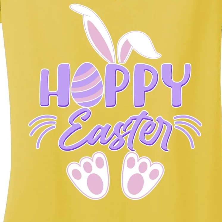 Cute Hoppy Happy Easter Bunny Women's V-Neck T-Shirt