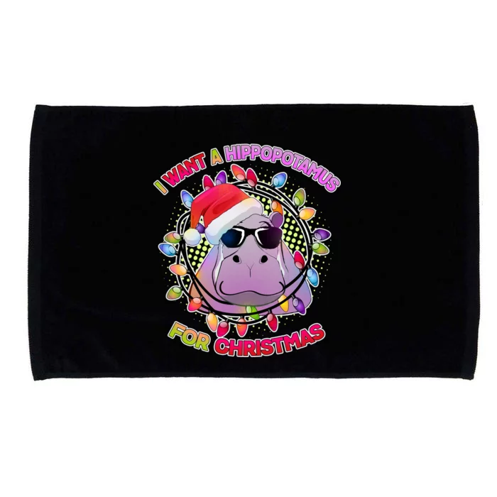 Cute I Want A Hippopotamus for Christmas Lights Microfiber Hand Towel