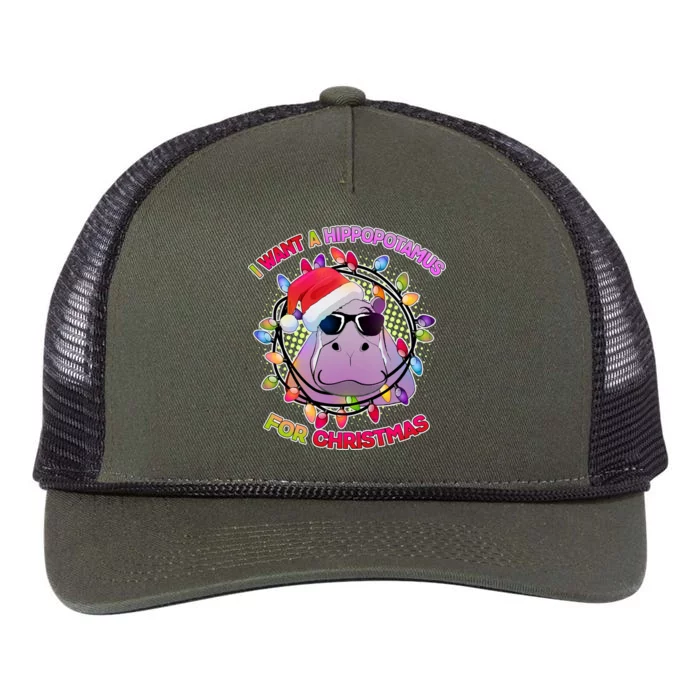 Cute I Want A Hippopotamus for Christmas Lights Retro Rope Trucker Hat Cap