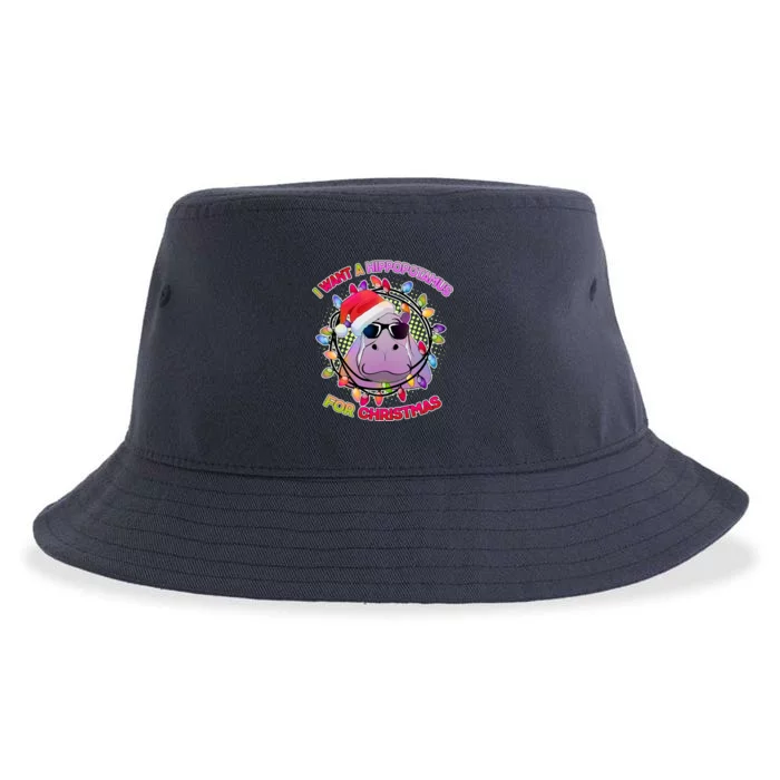 Cute I Want A Hippopotamus for Christmas Lights Sustainable Bucket Hat