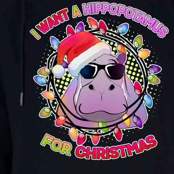 Cute I Want A Hippopotamus for Christmas Lights Womens Funnel Neck Pullover Hood