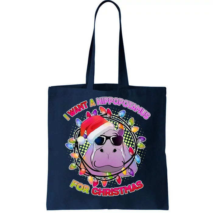 Cute I Want A Hippopotamus for Christmas Lights Tote Bag