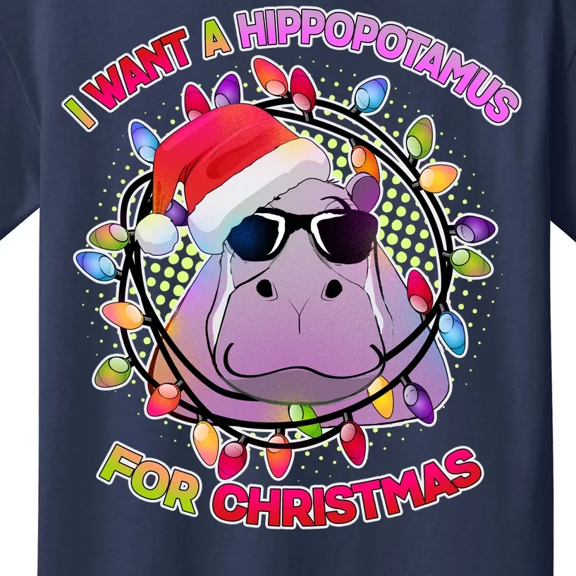 Cute I Want A Hippopotamus for Christmas Lights Kids T-Shirt