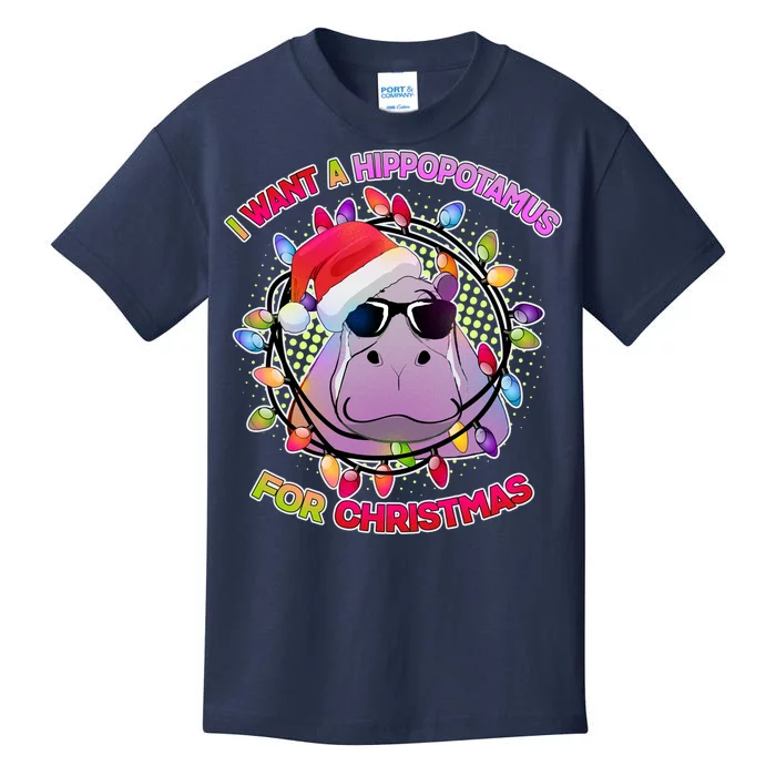 Cute I Want A Hippopotamus for Christmas Lights Kids T-Shirt