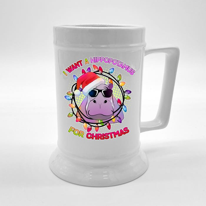 Cute I Want A Hippopotamus for Christmas Lights Front & Back Beer Stein