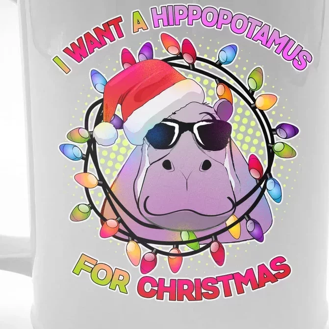 Cute I Want A Hippopotamus for Christmas Lights Front & Back Beer Stein