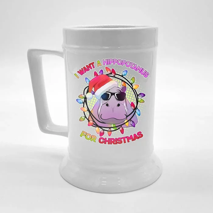 Cute I Want A Hippopotamus for Christmas Lights Front & Back Beer Stein