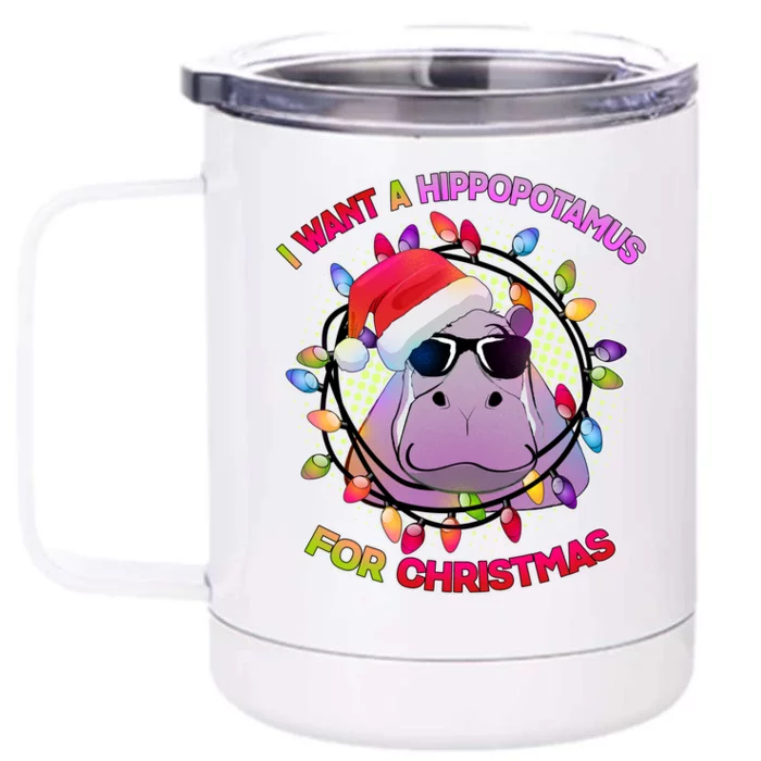 Cute I Want A Hippopotamus for Christmas Lights Front & Back 12oz Stainless Steel Tumbler Cup