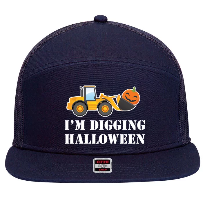 Cute I'm Digging Halloween Tractor 7 Panel Mesh Trucker Snapback Hat