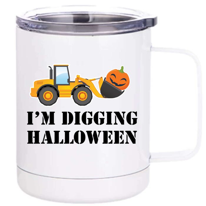 Cute I'm Digging Halloween Tractor Front & Back 12oz Stainless Steel Tumbler Cup