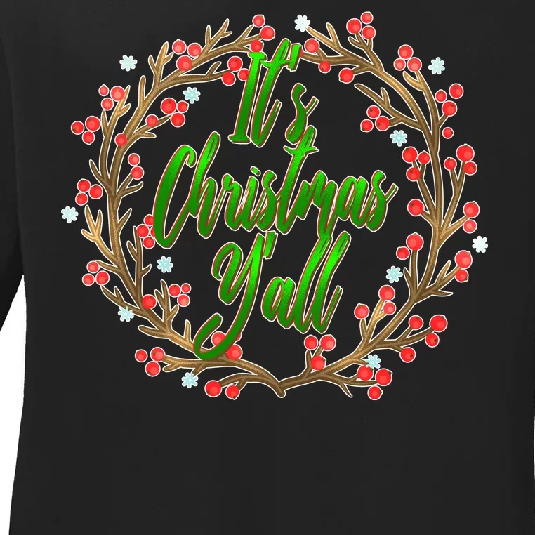 Cute It's Christmas Y'all Colorful Leaf Ladies Long Sleeve Shirt