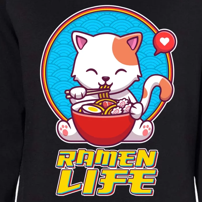 Cute Japanese Ramen Life Kitty Womens California Wash Sweatshirt