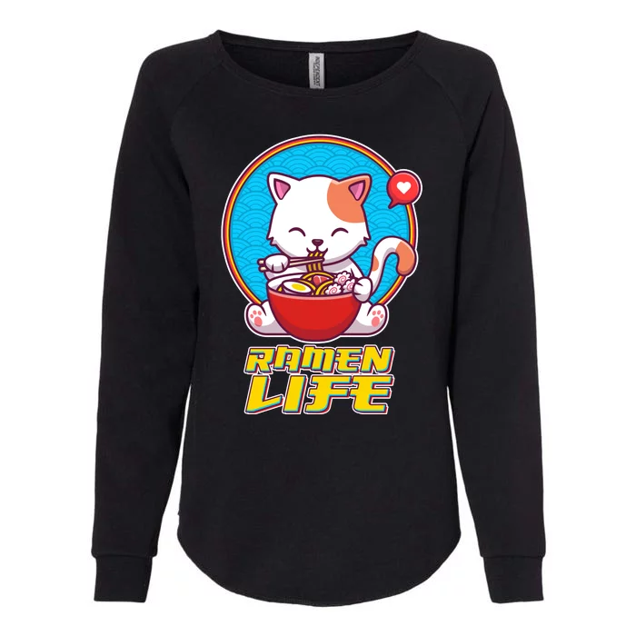 Cute Japanese Ramen Life Kitty Womens California Wash Sweatshirt