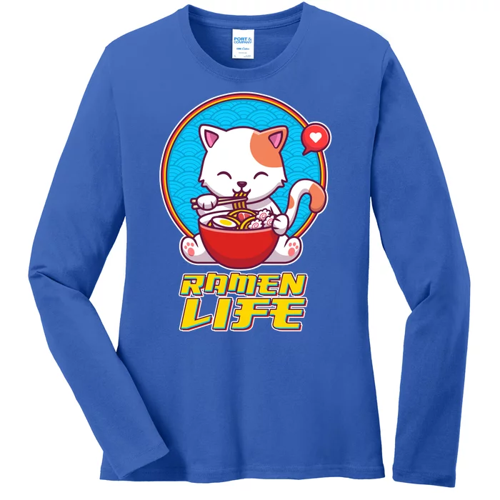 Cute Japanese Ramen Life Kitty Ladies Long Sleeve Shirt